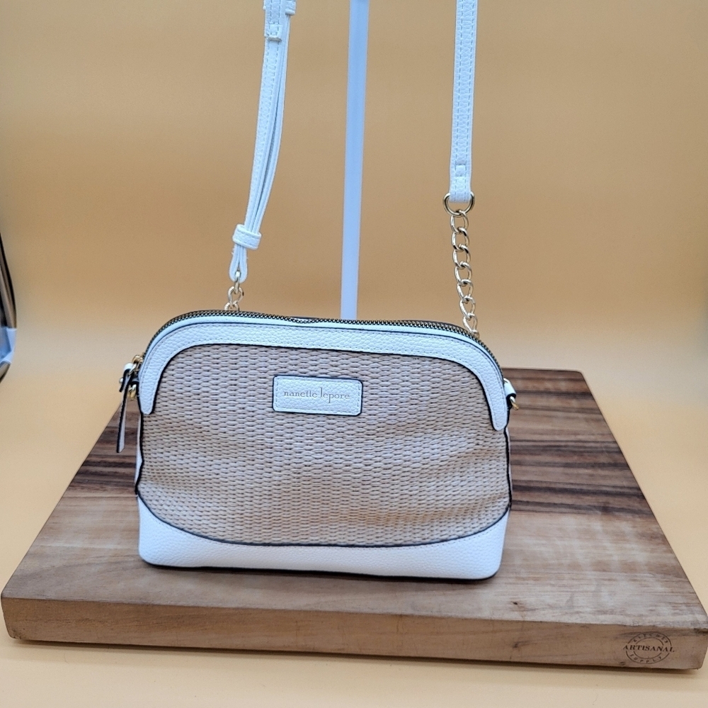 Nanette Lepore Leather & Woven Wicker Crossbody Bag, 11x8x4, New In Bag